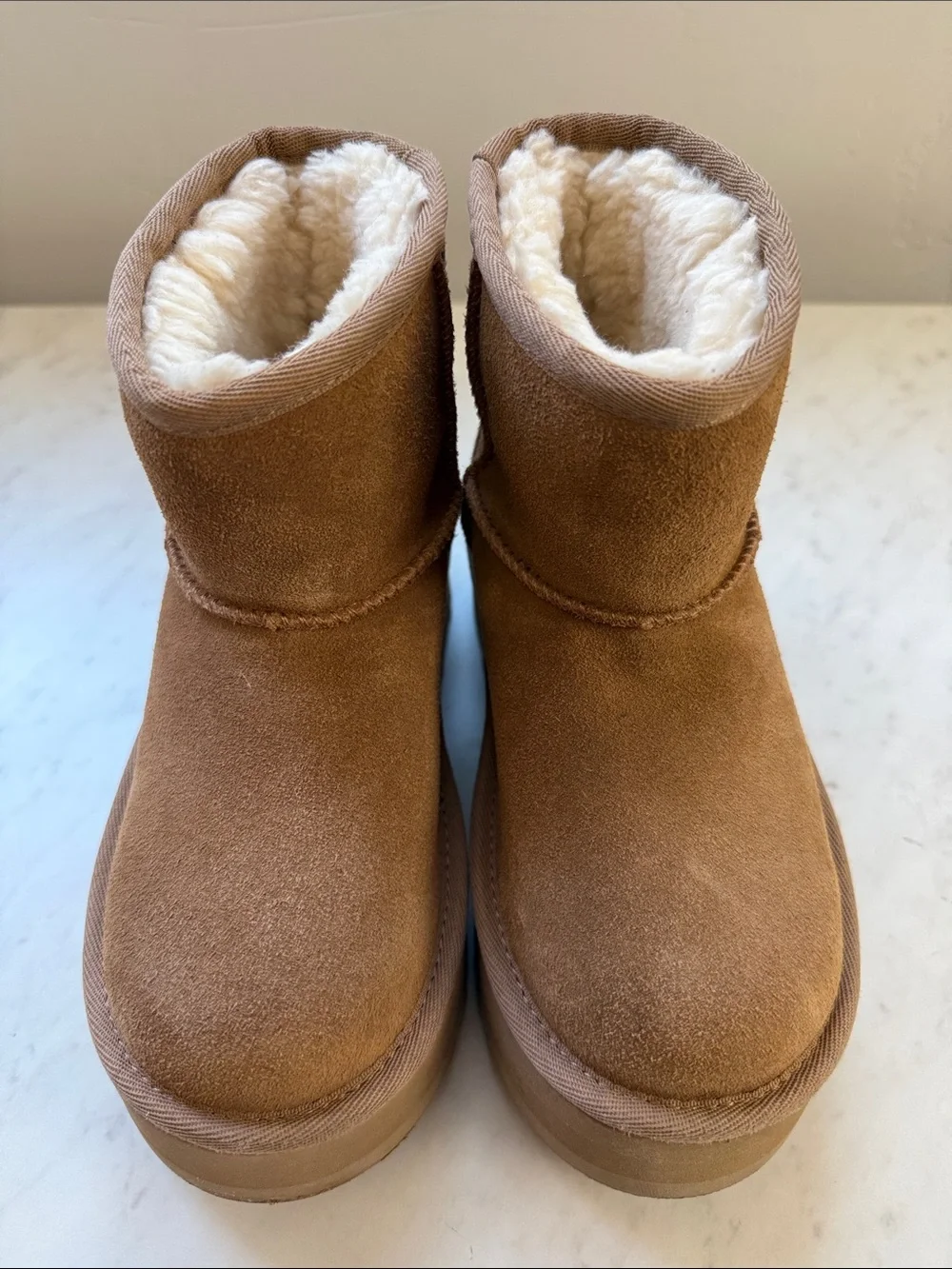 UGG Kids Chestnut Brown Suede Platform Boots - Size 13
